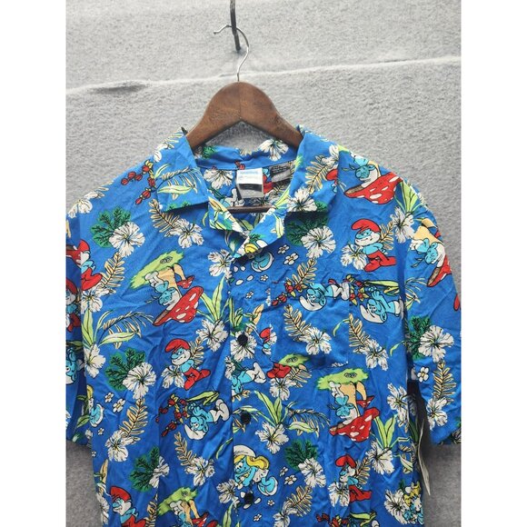 The Smurfs Tropical Pattern Short Sleeve Hawaiian Shirt 34/36 By Mad Engine - Picture 2 of 6